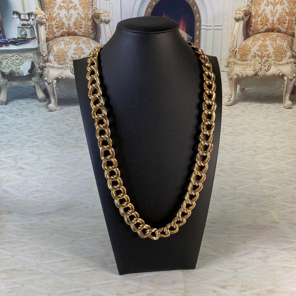 Chunky Gold Tone Heavyweight Double Link Chain Necklace Runway Vintage 90s